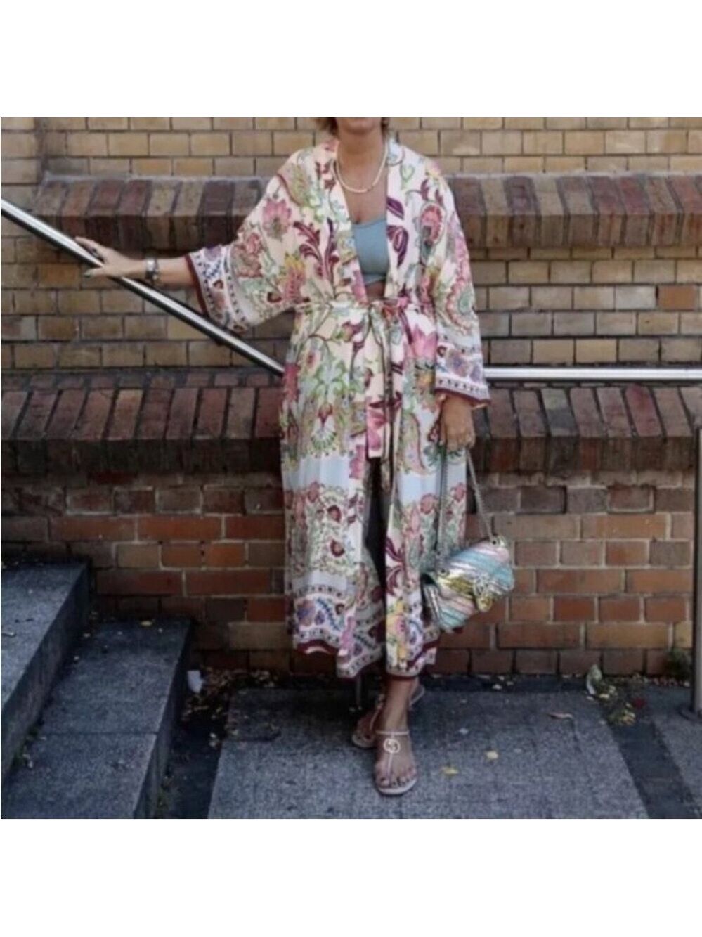 Zara Silky Floral Long Kimono Dress - Picture 5 of 10